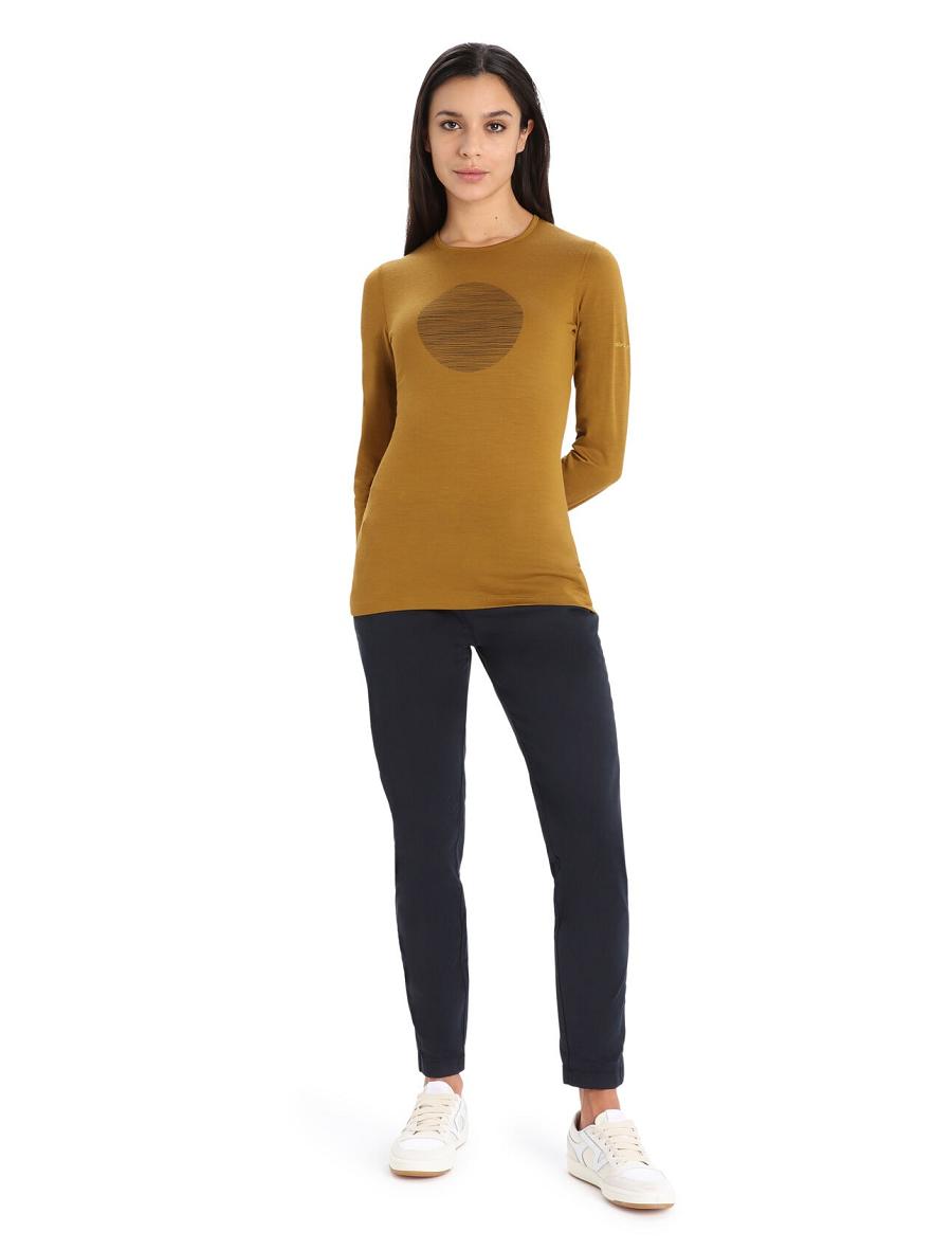 Women's Icebreaker Merino 200 Oasis Long Sleeve Crewe Ski Circle Base Layers Clove | CA 1112CTVE